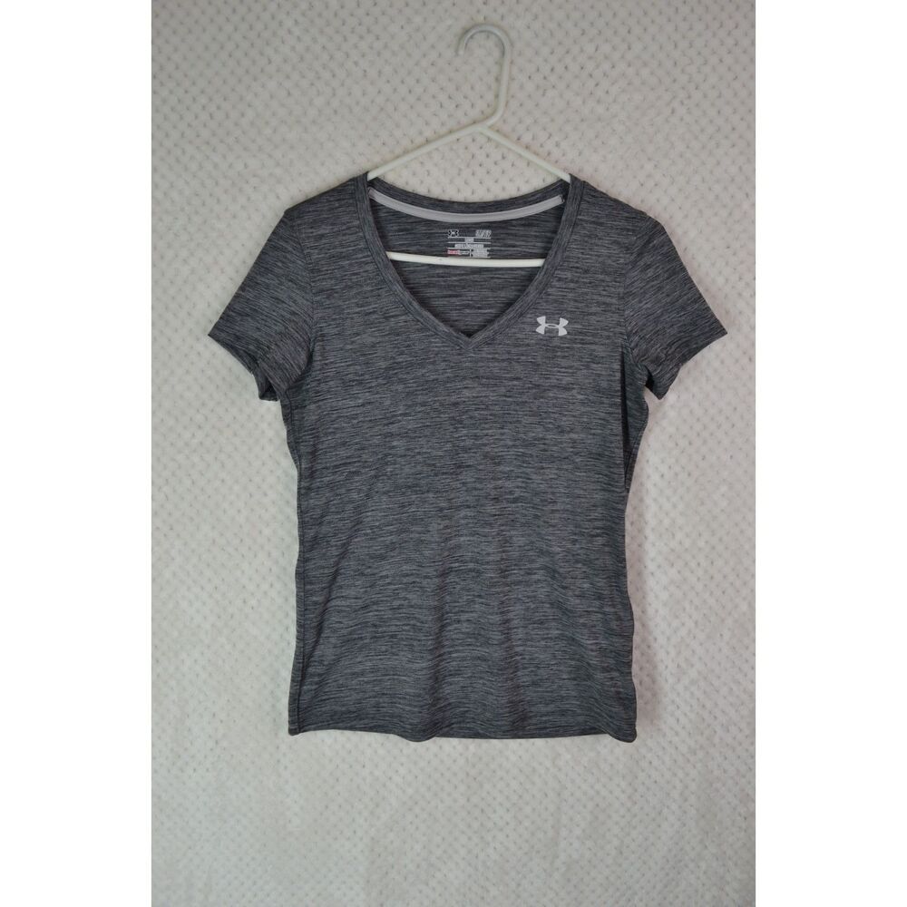 Under Armour Heatgear Women's Small Grey Loose Fit Short Sleeve V-Neck T-Shirt